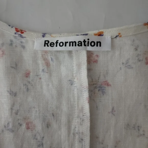 Reformation Carmelo Gabrielle Linen Floral Wrap Mini Dress Small - Picture 4 of 7